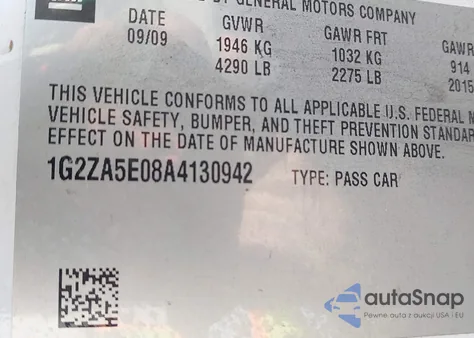 2010 Pontiac G6 z USA, uszkodzony, nr VIN 1G2ZA5E08A4130942